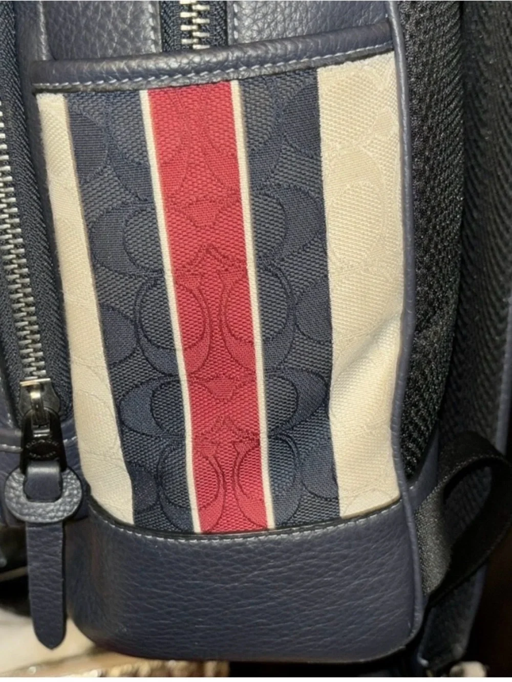 Coach Navy, Cream & Red Striped Men’s Leather Backpack